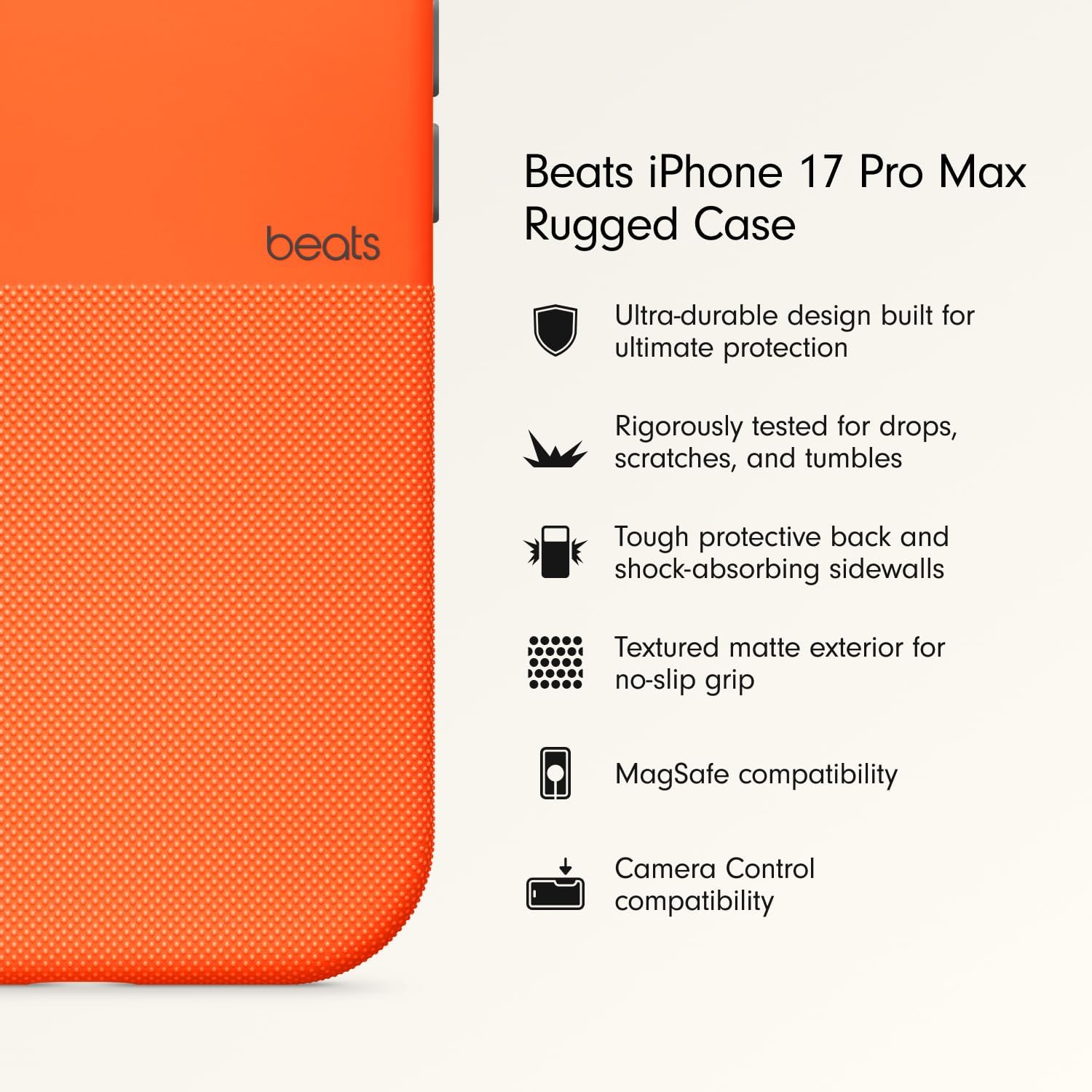 Beats iPhone Rugged Case with MagSafe & Camera Control, Scratch & Drop Tested, Matte Texture with Microfibre Lining